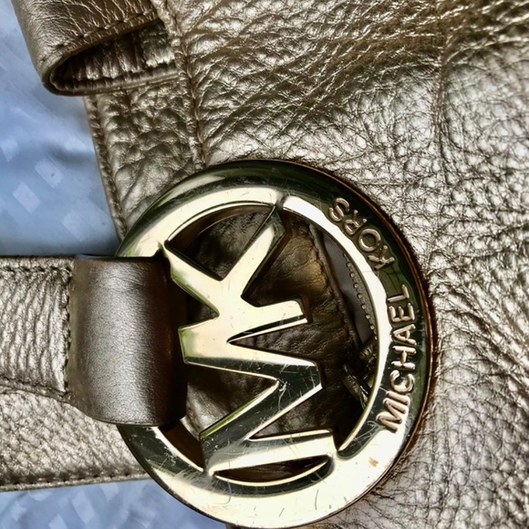 Michael Kors Large genuine gold leather bag big MK - Picture 10 of 13